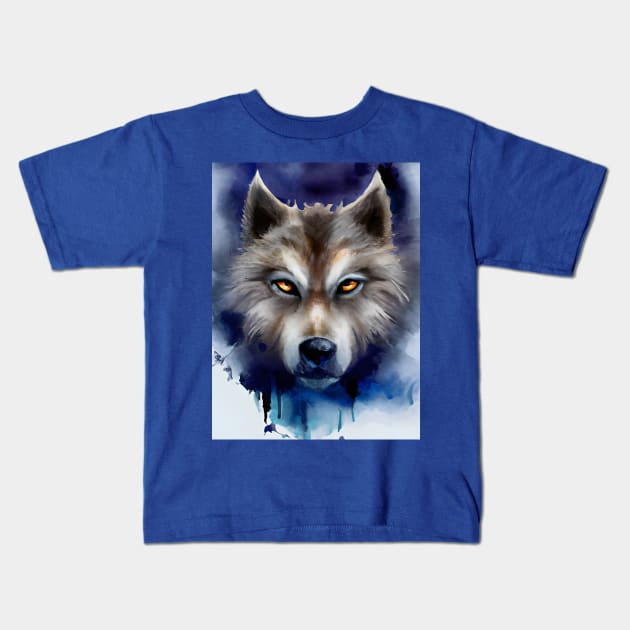 Menacing Wolf Face Watercolor Illustration Kids T-Shirt by Chance Two Designs